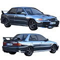 Classic Silver Car With Rear Spoiler Black Alloy Wheels Front And Rear Views