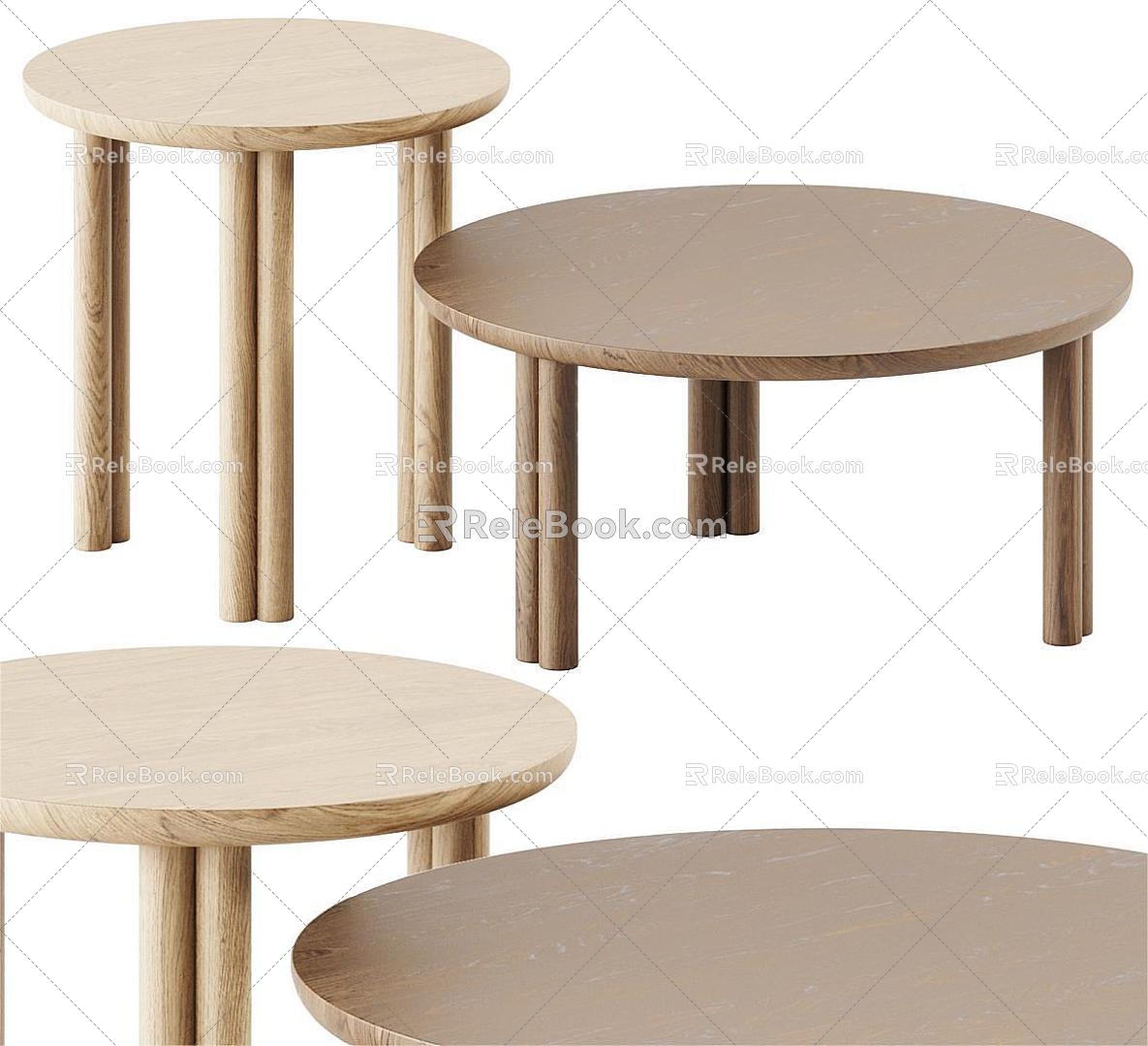 Nordic log coffee table side table 3d model