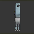 Futuristic Light Blue Door Furniture With Mechanical Design Green Screens And Warning Stripes