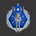 Blue Sci Fi Mechanical Device With Hexagonal Base And Glowing Components