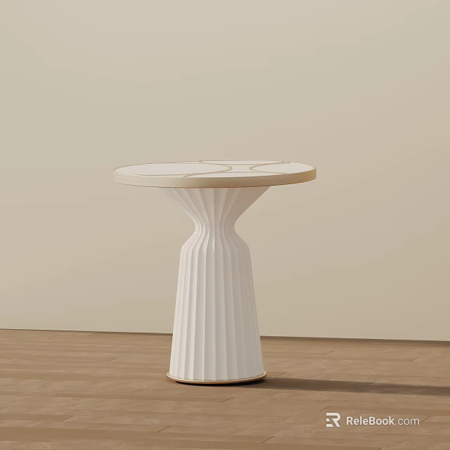 Modern White Side Table Featuring Round Tabletop and Fluted Base Design 3d model 