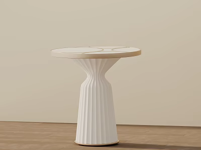 Modern White Side Table Featuring Round Tabletop and Fluted Base Design 3d model