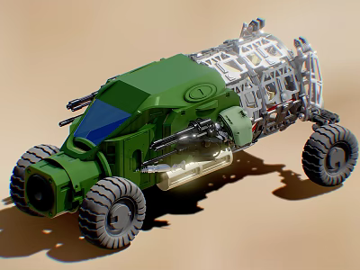 Green Off Road Functional Vehicle With Large Tires Exposed Frame And Mechanical Design Elements 3d model