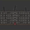 Multi Floor Apartment Building With Windows Balconies Red Door Yellow Trim And Antennas
