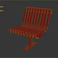 Red Slatted Outdoor Chair With Modern Metal Seat And Backrest Design
