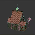 Traditional Wooden Building With Sloped Roof Cross On Top Small Tower And Decorative Carvings