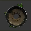 Ornamental Circular Stone Basin With Carved Pedestal And Surrounding Green Plants