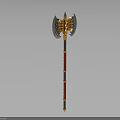 Ornate Decorative Axe With Gold Black Red Wrapped Handle And Spiked Top