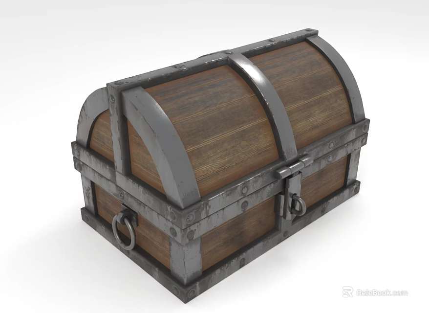 Wooden Chest With Arched Top Metal Borders Lock And Side Metal Rings For Storage 3d model 