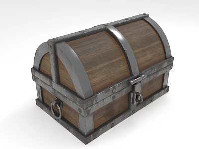 Wooden Chest With Arched Top Metal Borders Lock And Side Metal Rings For Storage 3d model