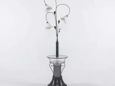 Elegant Floor Lamp With Curved Metal Stand Multiple White Shades And Glass Table Base 3d model
