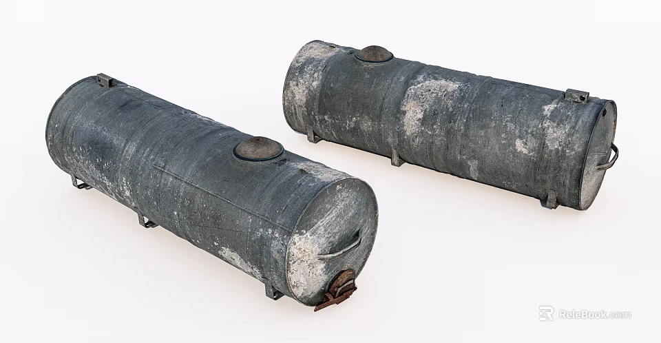 Industrial Heavy Duty Cylindrical Storage Tanks With Weathered Surface And Circular Hatches 3d model 