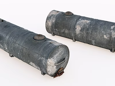 Industrial Heavy Duty Cylindrical Storage Tanks With Weathered Surface And Circular Hatches 3d model