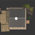 Outdoor Wooden Pavilion With Metal Roof Sandbags And Wooden Platform
