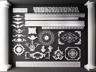 European-style Carved Corner Roman Column Component 3d model