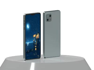 Silver Smartphone with Night View Display and Rear Camera Module on Display Stand 3d model