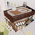 Modern Sales Office Building With Wooden Structure Outdoor Seating And Green Plants