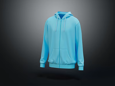 Light Blue Hooded Zip Up Sweatshirt With Front Pocket And Casual Design 3d model