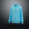 Light Blue Hooded Zip Up Sweatshirt With Front Pocket And Casual Design 3d model