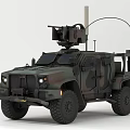 Military Utility Vehicle with Camouflage Paint Roof Mounted Equipment and Large Tires