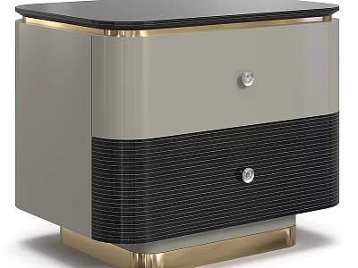 Elegant Modern Nightstand With Black Top Gray Body And Crystal Knob Drawers 3d model