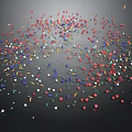 Colorful Food Particles Scattered On Dark Background With Various Shapes And Sizes
