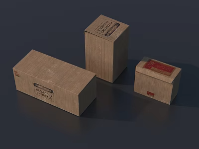 Stylish Decorative Ornament Set with Three Brown Cardboard Boxes and Labels for Home Decor 3d model