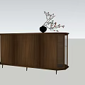Minimalist Wooden Sideboard With Metal Frame And Decorative Vase With Branches On Top
