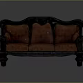 Multi Person Vintage Sofa With Red Fabric Seat Cushions And Wooden Frame
