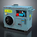 Rusty Blue Industrial Equipment With Side Mounted Fan Control Panel Warning Labels And Wheels 3d model