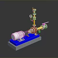 Industrial Equipment 3D Model With Electric Motor Pipes And Control Instruments On Blue Base