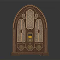Vintage Electronic Radio With Wooden Case Arched Design And Golden Knobs