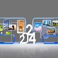 2024 Exhibition Display Booth With Blue Frames Digital Devices And