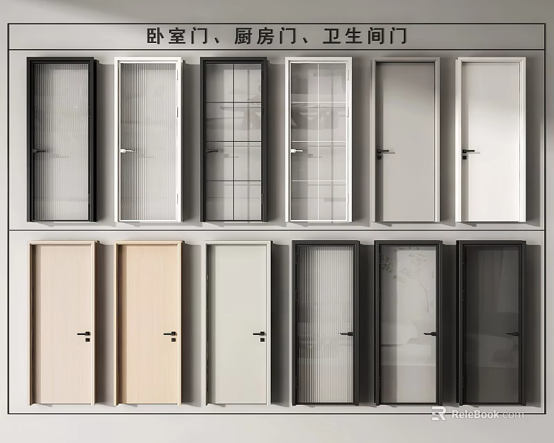 Different Styles of Swing Doors for Bedroom Kitchen and Bathroom 3d model 
