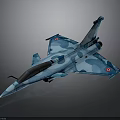 Blue Camouflage Fighter Jet Model Showcasing Aerospace Engineering Design