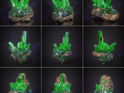 Natural Green Emerald Crystal Jewelry With Copper Base And Multiple Angles 3d model