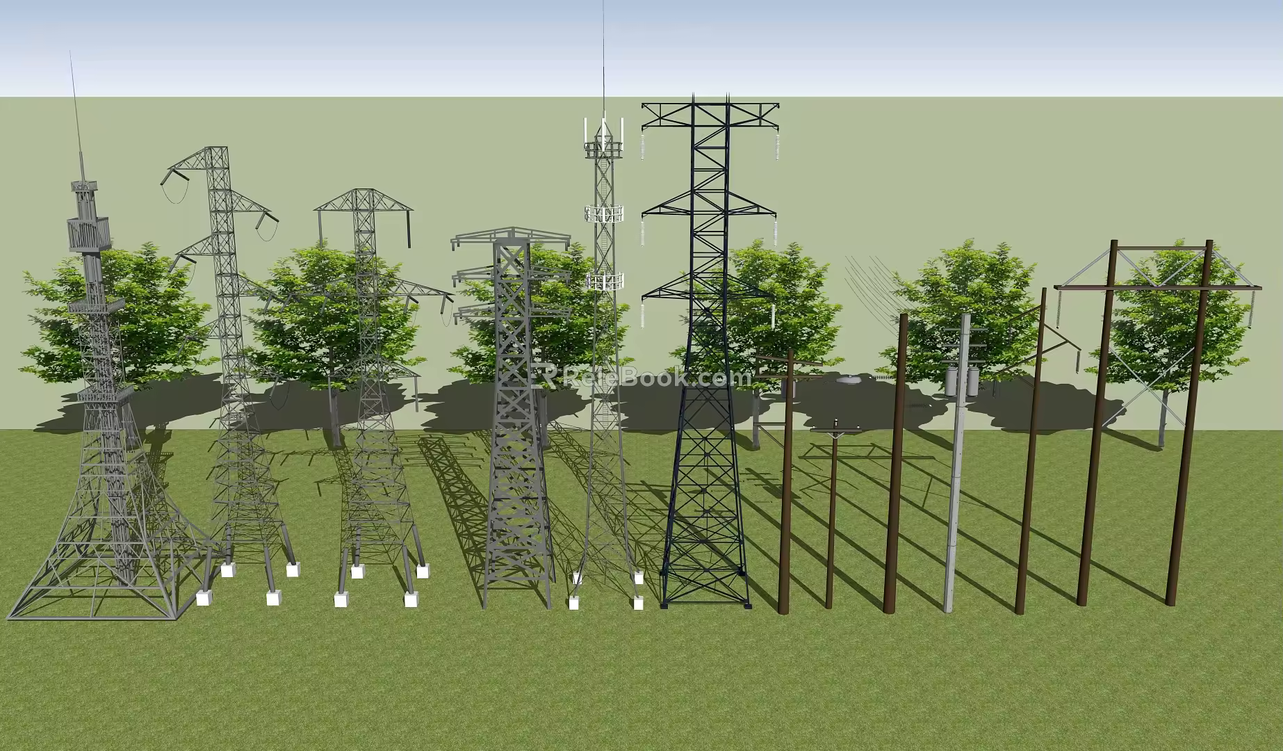 modern high voltage tower high voltage wire pole 3d model