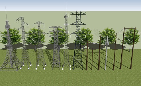 modern high voltage tower high voltage wire pole 3d model