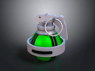 Green And Silver 3D Rendered Grenade With Fuse Pin And Black Stripes 3d model