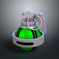 Green And Silver 3D Rendered Grenade With Fuse Pin And Black Stripes