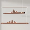 Elegant Wooden Rectangular Chandeliers With Mountain Shaped Copper Accents For Interior Design