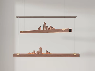 New Chinese Style-Silent Style Long Wooden Chandelier, Study, Tea Room, Restaurant 3d model