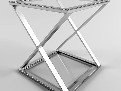 Modern Side Table with Glass Top and Chrome Metal Cross Leg Design 3d model