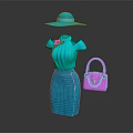 Elegant Blue Dress And Hat With Pink Handbag And Flower Accent