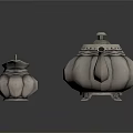 Set of Two Silver Metal Household Items With Traditional Pumpkin Shape Handle Spout and Lid