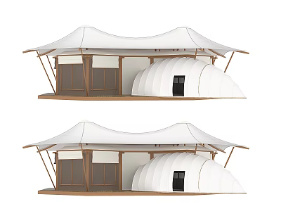 Industrial Equipment With White Tent Like Roof And Wooden Structure For Industrial Use 3d model