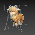 Cute Cartoon Highland Cow Figurine With Fluffy Brown Mane And Black Horns