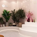 Pink Themed Store Interior With Cloud Pendant Lights Pink Chairs And Display Counters 3d model