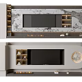 Modern TV Background Cabinet With Built-in TV Decorative Panels Open Shelves And Fireplace