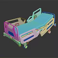 Modern Medical Hospital Bed With White Frame Blue Mattress And Wheels